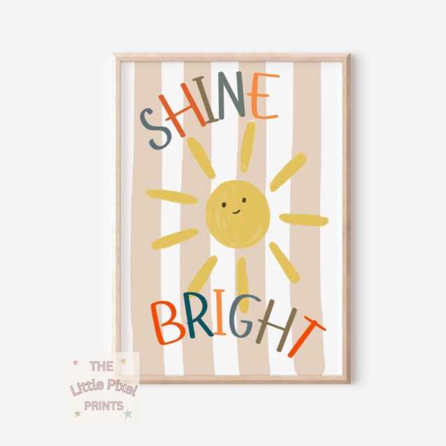 Shine Bright Sunshine Print Neutral Scandi Nursery Wall Art - image 1