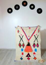 Handmade Beni Ourain Rug Colorful Bohemian Berber Carpet - thumbnail 1