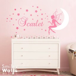 Fairy Wall Decal, Sticker For Nursery, Stars & Moon Personalized Name Decor Baby Girls Room - thumbnail 3