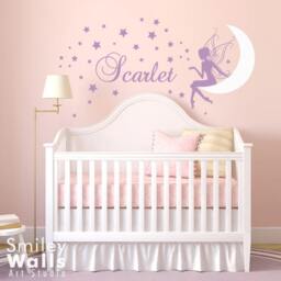 Fairy Wall Decal, Sticker For Nursery, Stars & Moon Personalized Name Decor Baby Girls Room - thumbnail 2