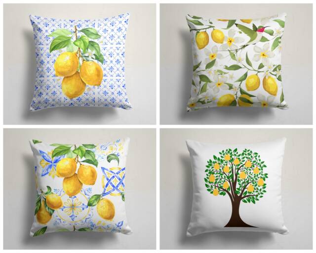 Lemon Tree Cushion Cover-Farm House Pillow Case-Modern Kitchen Case-Fruit Cover-Gift For Her Cushion-Handmade Material - image 1