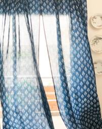 Indigo Mughal Print Semi Sheer Curtain, Cotton Curtains, Boho Curtains, Drape Panels, Blockprint Window Door Curtains