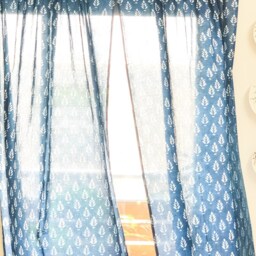 Indigo Mughal Print Semi Sheer Curtain, Cotton Curtains, Boho Curtains, Drape Panels, Blockprint Window Door Curtains - thumbnail 3