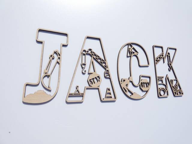 Construction Themed Wooden Letters Name Decoration - Personalised Sign Children's Bedroom Playroom Wall Art Crane Digger Truck - image 1