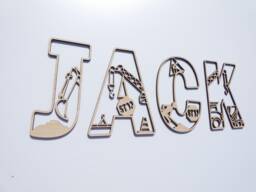 Construction Themed Wooden Letters Name Decoration - Personalised Sign Children's Bedroom Playroom Wall Art Crane Digger Truck - thumbnail 1