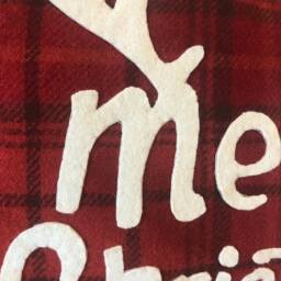 Merry Christmas Embroidered Throw Pillow, Antlers, Red Plaid - Hand Wool - thumbnail 2