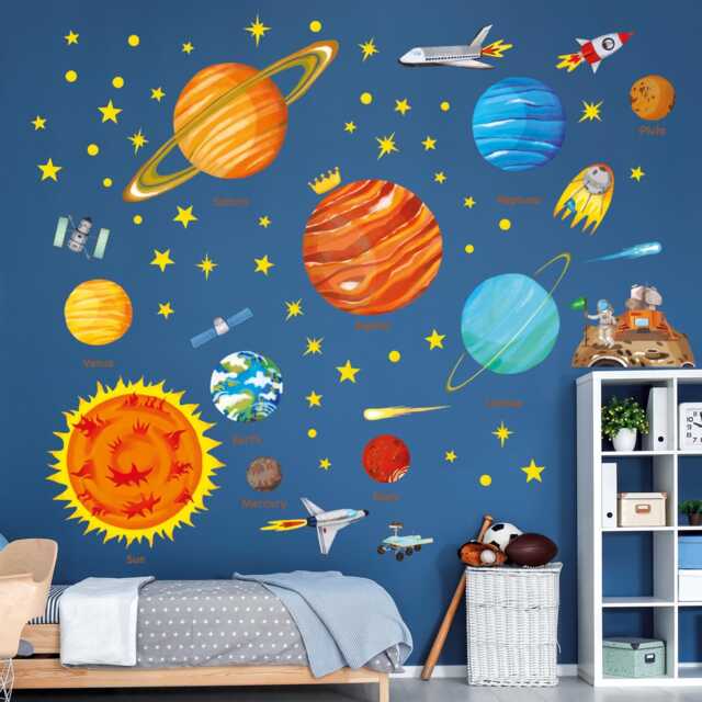 Decowall Solar System Wall Art Prints - Space Planet Rocket Stickers For Kids Bedroom Nursery Or Playroom Decor - Sg2-1501N - image 1
