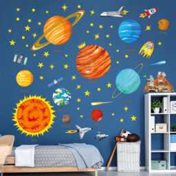 Decowall Solar System Wall Art Prints - Space Planet Rocket Stickers For Kids Bedroom Nursery Or Playroom Decor - Sg2-1501N