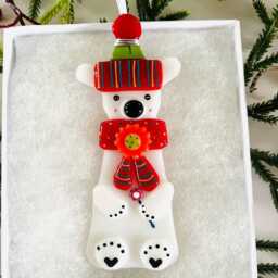 Cute Polar Bear Fused Glass Christmas Decoration, Fused Glass Ornament, Cornwall, Cornish - thumbnail 2