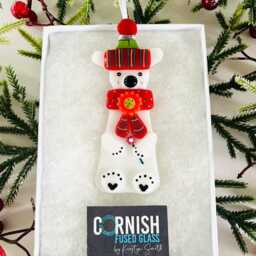 Cute Polar Bear Fused Glass Christmas Decoration, Fused Glass Ornament, Cornwall, Cornish - thumbnail 3
