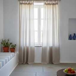 Handmade Tie Top Linen Curtains - Soft Stonewashed Drapes Natural Panel Custom Size Semi Sheer Window - thumbnail 2