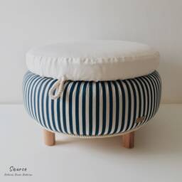 Marine Look Ottoman With Removable Cover - Upcycled Car Tire One Of A Kind Furniture Pieces - thumbnail 2