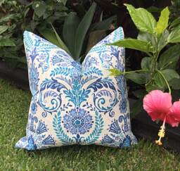 Blue Mediterranean Outdoor Pillow Cover Fade Resistant Decorative Cushion - thumbnail 1