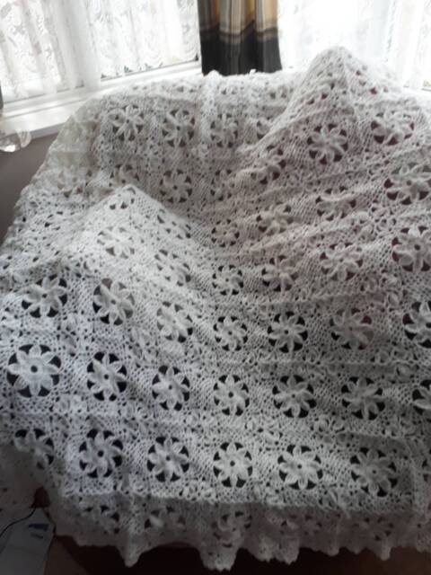Beautiful White Hand Crocheted Lacy Design Afghan/Throw/Blanket - image 1