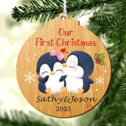 Personalised Christmas Ornament Xmas Tree Bauble - Wooden Family Decoration Engraved Gift For Couple - thumbnail 1