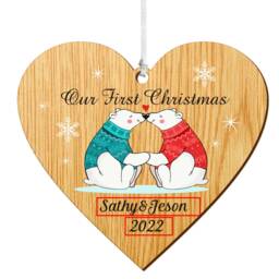Personalised Christmas Ornament Xmas Tree Bauble - Wooden Family Decoration Engraved Gift For Couple - thumbnail 3