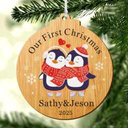 Personalised Christmas Ornament Xmas Tree Bauble - Wooden Family Decoration Engraved Gift For Couple - thumbnail 2