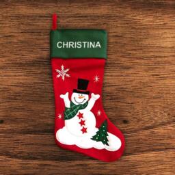 Personalised Christmas Stocking - Traditional Snowman Embroidered Name - thumbnail 1