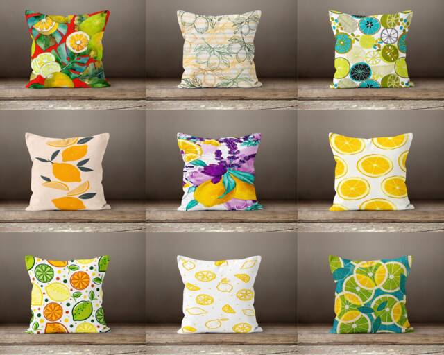 Lemon Pillow Case-Fruit Cushion Cover-Fruit Pillow Cover-Citrus Cushion Case-Gift For Her Cushion-Handmade Material - image 1