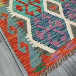 Tribal Runner Rug, Handmade Artisan Afghan Turkish Scandinavian Navajo Bohemian Flatweave Wool Kilim Rug 294x83 cm - thumbnail 3