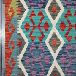 Tribal Runner Rug, Handmade Artisan Afghan Turkish Scandinavian Navajo Bohemian Flatweave Wool Kilim Rug 294x83 cm - thumbnail 2