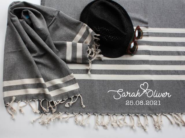 Personalised Soft Cotton Towel, Beach Towel & Hand Wedding Gift, 2nd Anniversary Engagement Gift - image 1