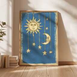 Vintage Celestial Art Print, Sun & Moon Decor, Mystical Wall Art, Astrology Poster, Boho Bedroom Magical Nursery Gift - thumbnail 3