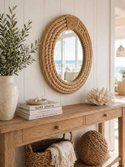 Nautical Rope Mirror - Coastal Hampton Style, 16 Inch - image 1