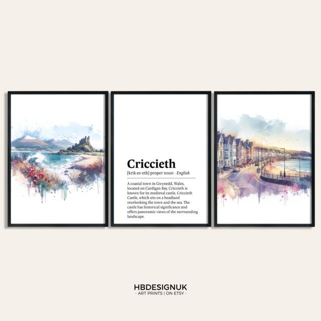Criccieth Poster Set - Of 3 Prints - Watercolour North Wales Print Wall Hanging Decor Art Welsh Castle Artwork - image 1