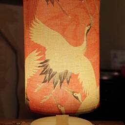 Decoupage Table Lamp Japanese Crane Design, Red Oriental Night Light - Usb - thumbnail 2