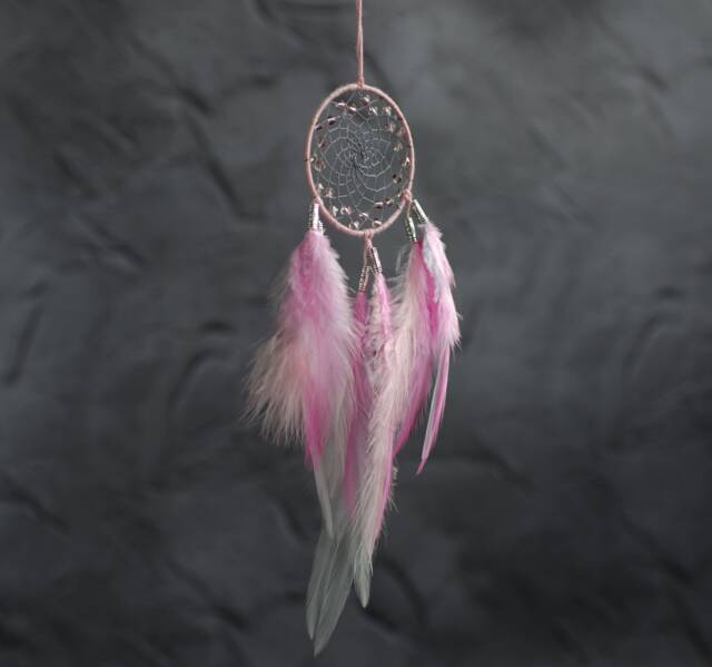 Pink Feather Dream Catcher Small Car Hanging, Wall Decor - 8 Inch - image 1