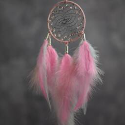 Pink Feather Dream Catcher Small Car Hanging, Wall Decor - 8 Inch - thumbnail 4