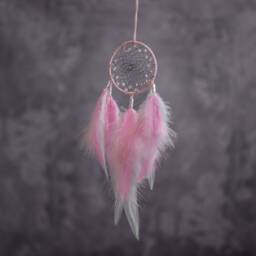 Pink Feather Dream Catcher Small Car Hanging, Wall Decor - 8 Inch - thumbnail 3