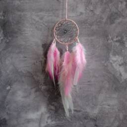Pink Feather Dream Catcher Small Car Hanging, Wall Decor - 8 Inch - thumbnail 2