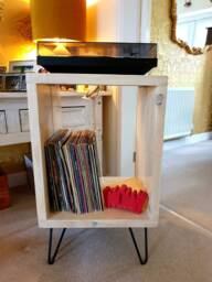 Reclaimed Wood Vinyl Record Storage Cabinet Rustic Industrial Turntable Stand