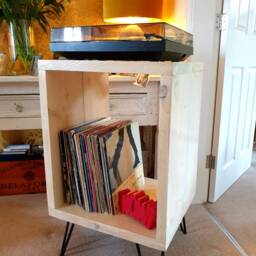 Reclaimed Wood Vinyl Record Storage Cabinet Rustic Industrial Turntable Stand - thumbnail 2