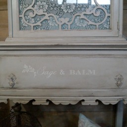 Sold Custom For Denise - Antique Shabby Chic Grey & Aqua China Cabinet Hutch With Lace, Distressed Chalk Painted Furniture, Hand - thumbnail 2