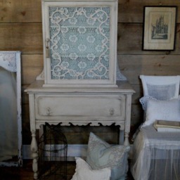 Sold Custom For Denise - Antique Shabby Chic Grey & Aqua China Cabinet Hutch With Lace, Distressed Chalk Painted Furniture, Hand - thumbnail 4