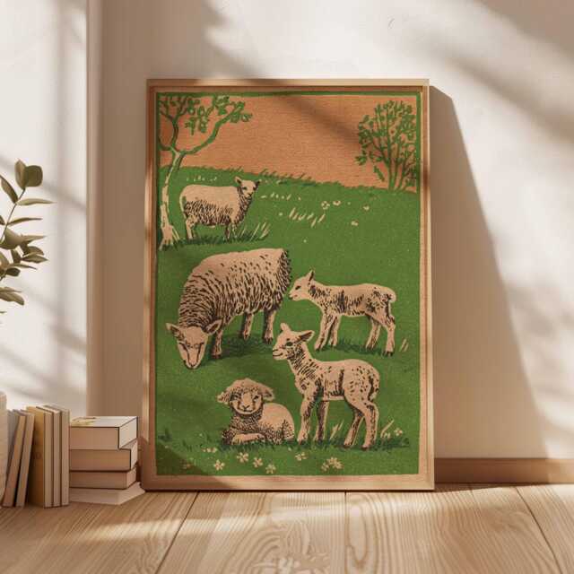 Sheep Farmhouse Print, Vintage Rustic Farm Animal Wall Art - image 1
