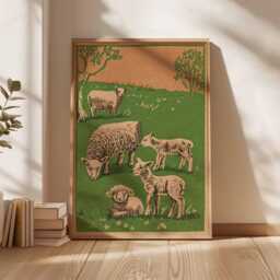 Sheep Farmhouse Print, Vintage Rustic Farm Animal Wall Art