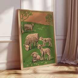 Sheep Farmhouse Print, Vintage Rustic Farm Animal Wall Art - thumbnail 2