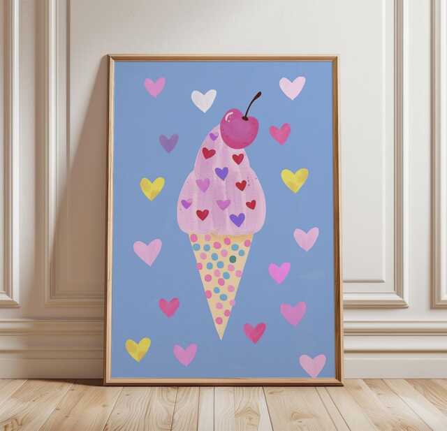 Ice Cream Poster - Cute Dessert Wall Art Colourful Kids Illustration - image 1