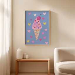 Ice Cream Poster - Cute Dessert Wall Art Colourful Kids Illustration - thumbnail 3