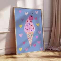 Ice Cream Poster - Cute Dessert Wall Art Colourful Kids Illustration - thumbnail 4
