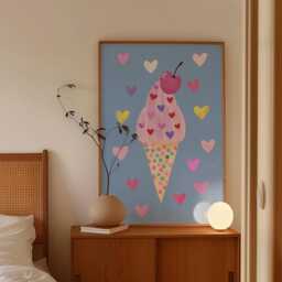 Ice Cream Poster - Cute Dessert Wall Art Colourful Kids Illustration - thumbnail 2