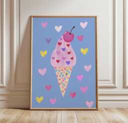 Ice Cream Poster - Cute Dessert Wall Art Colourful Kids Illustration - thumbnail 1