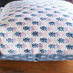 Tan Floral Hand Block Print Pillow Cover Modern Farmhouse Decor - thumbnail 3
