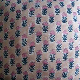 Tan Floral Hand Block Print Pillow Cover Modern Farmhouse Decor - thumbnail 4