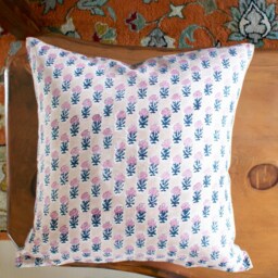 Tan Floral Hand Block Print Pillow Cover Modern Farmhouse Decor - thumbnail 2