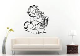 Cat Funny Playing On Saxophone Cute Animal Children's Room Wall Decal Vinyl Sticker Mural Decor L1000 - thumbnail 1